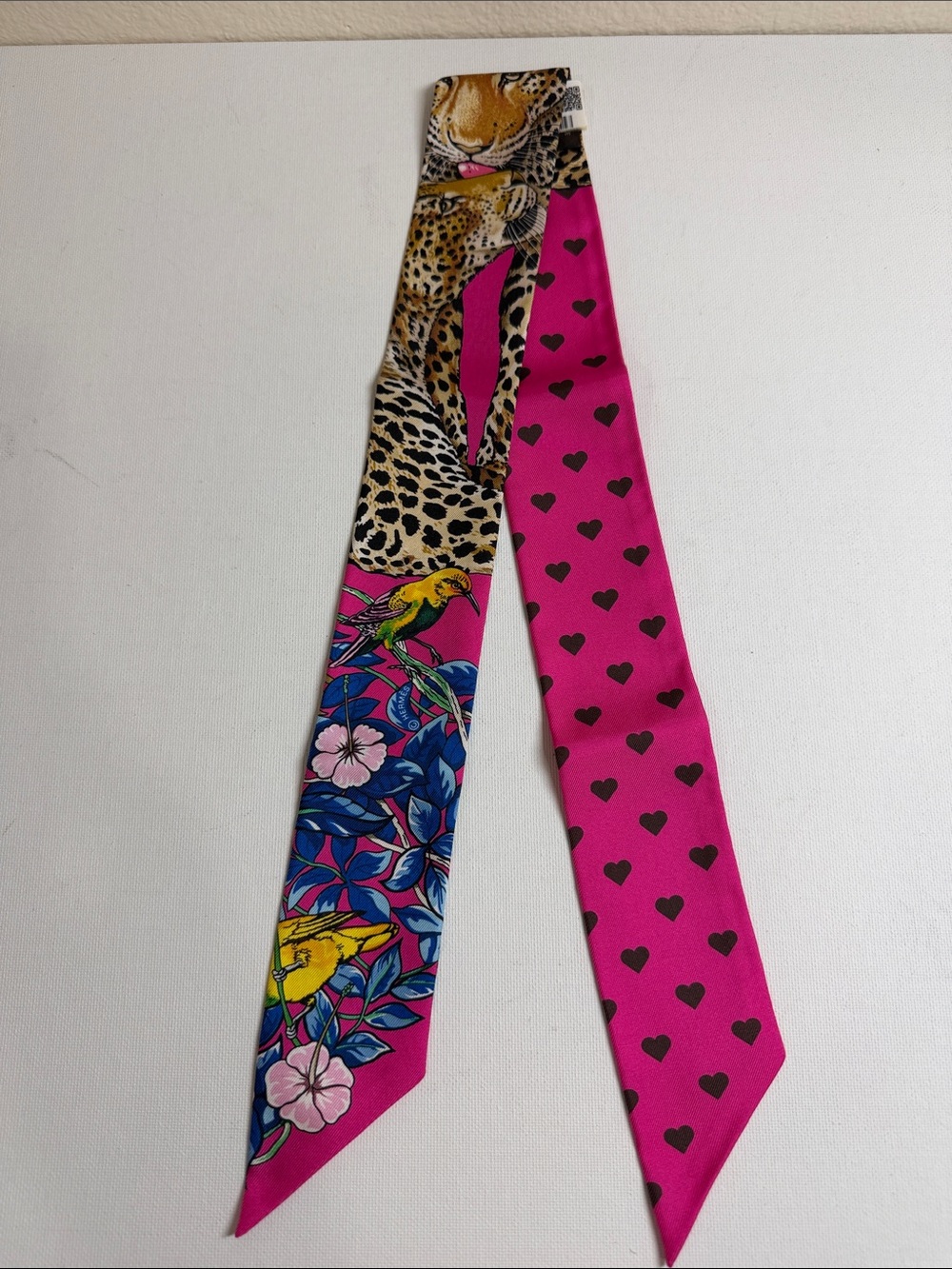 Hermes Pink Leopard & Floral Twilly Scarf Tie - Women Accessories